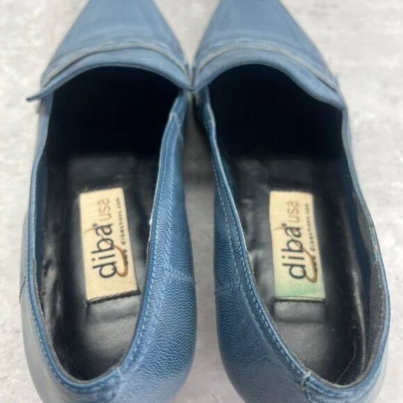 Diba USA Muted Blue Leather Pointed Toe Kitten Heel Loafers Womens Size 5.5M - Picture 5 of 10